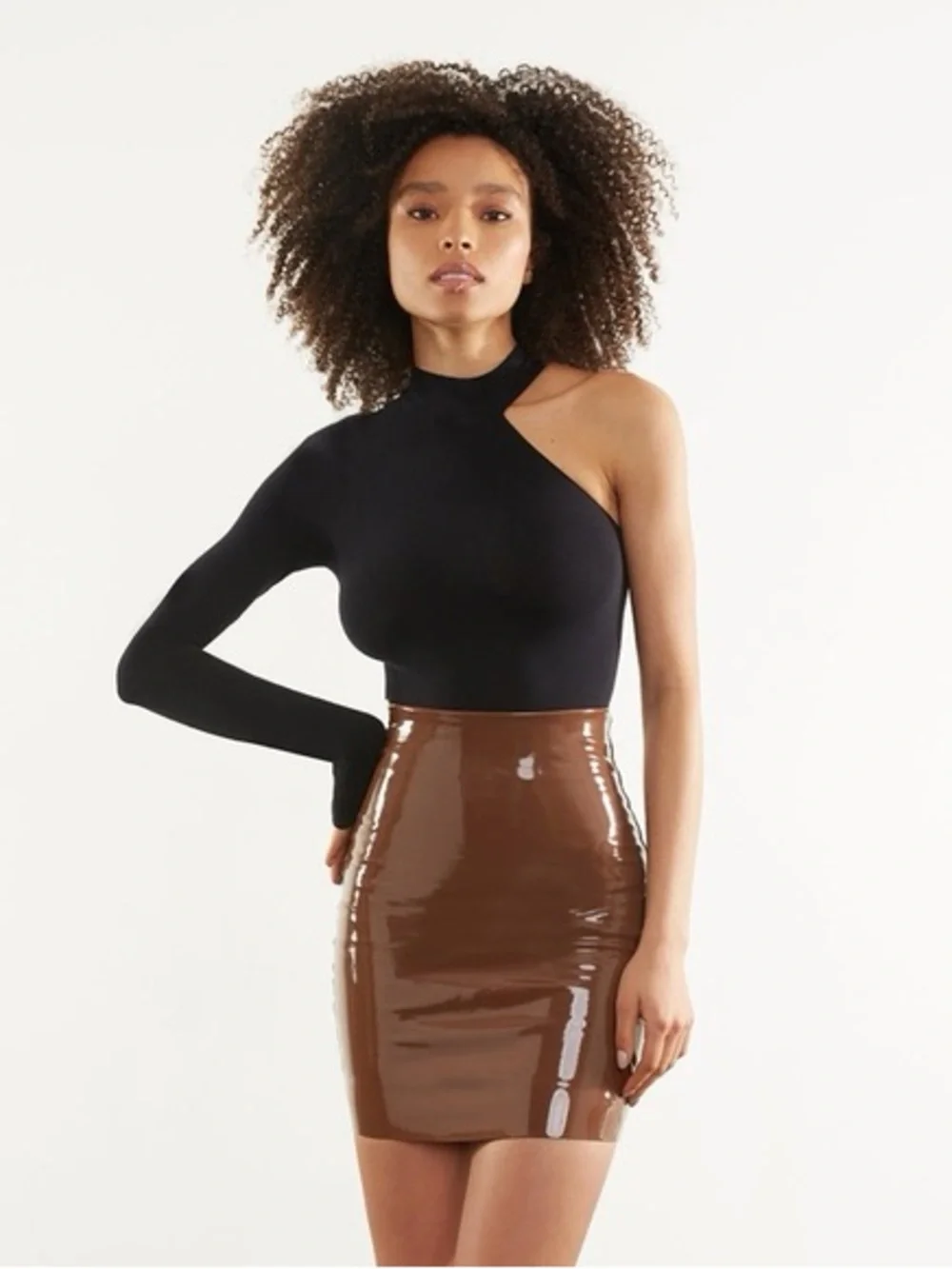 Commando Faux Patent Leather Mini Skirt Cinnamon